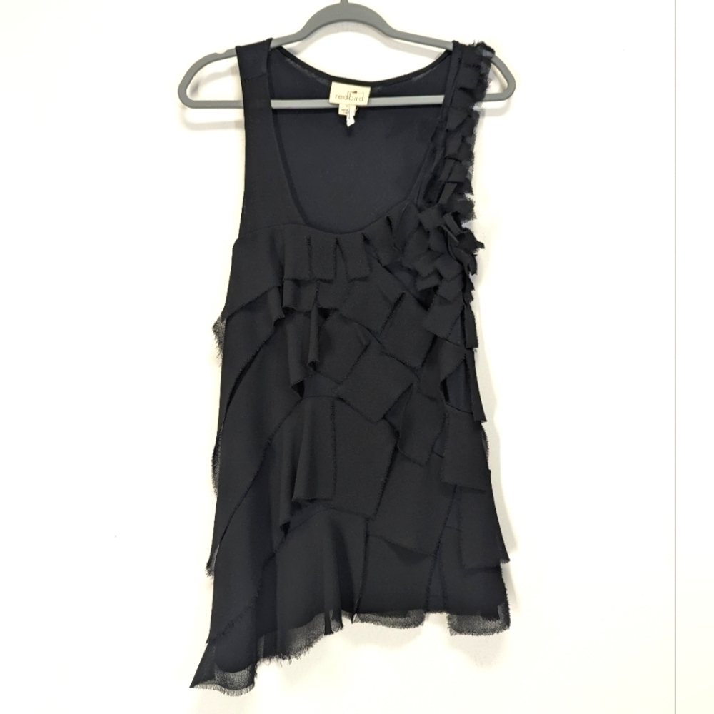 Redbird Black Longline Tank with Chiffon Squares Mixed Media Whimsigoth M